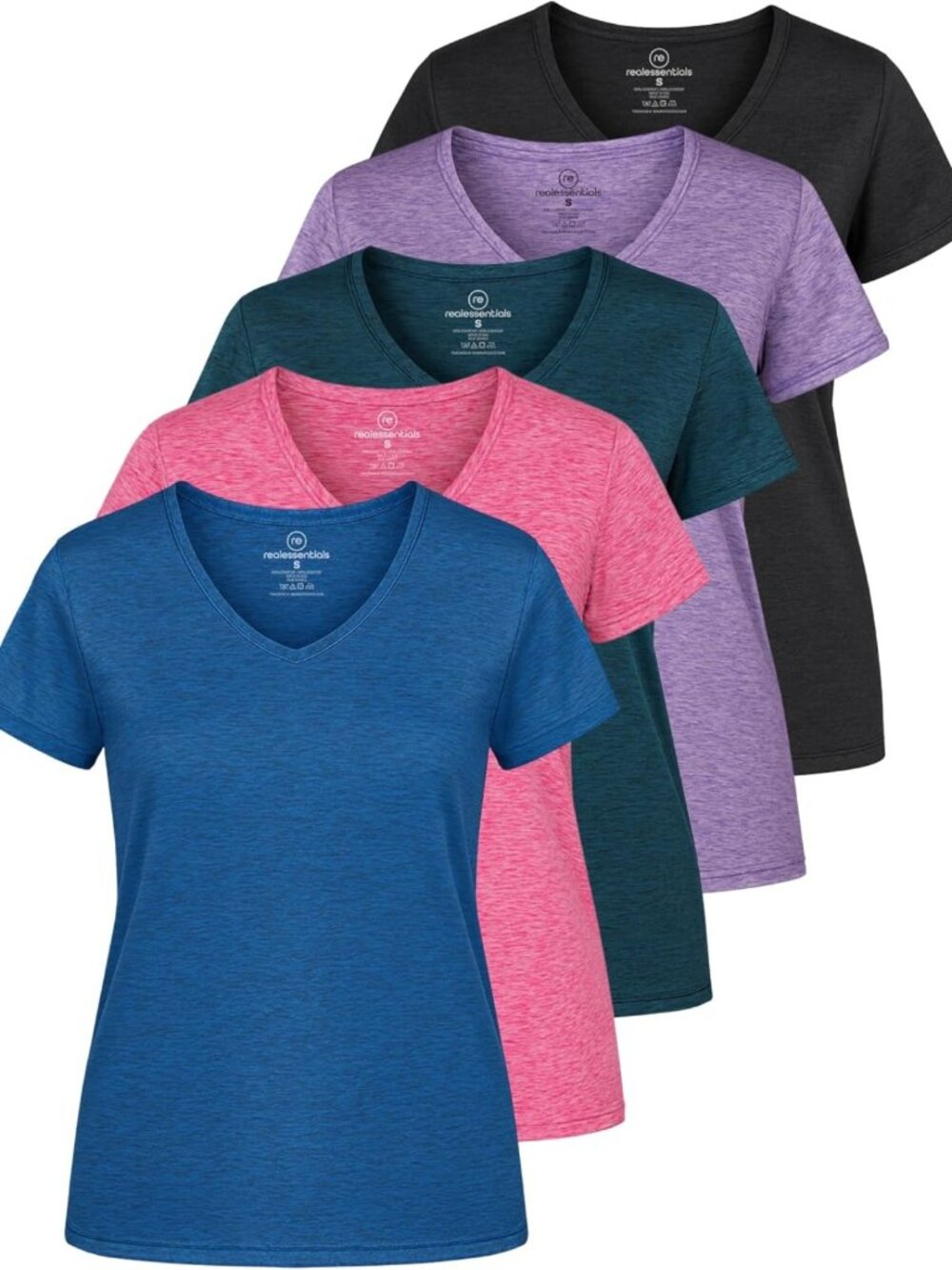 5 Pack Women's Dry-Fit V-Neck T-Shirts for Workout, Yoga & Fitness - Plus Size